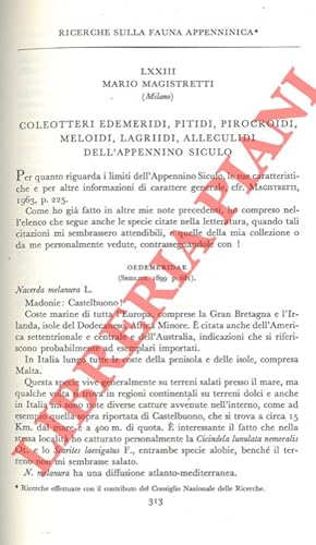 Ricerche sulla fauna appenninica. Coleotteri Edemeridi, Pitidi, Pirocroidi, Meloidi, Lagriidi, Al...