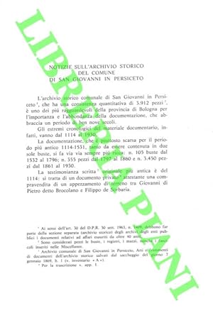 Notizie sull'archivio storico del comune di San Giovanni in Persiceto.