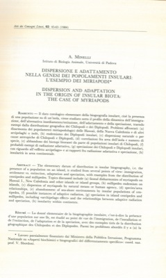 Bild des Verkufers fr La biogeografia delle isole. Dispersione e adattamento nella genesi dei popolamenti insulari : l'esempio dei Miriapodi. zum Verkauf von Libreria Piani