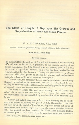 The effect of length of day upon the growth and reproduction of some economic plants.