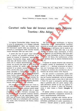 Caratteri del Bronzo antico nella Regione Trentino-Alto Adige.