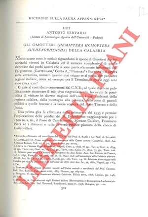 Bild des Verkufers fr Ricerche sulla fauna appenninica. Gli Omotteri (Hemiptera Homoptera Auchenoryncha) della Calabria. zum Verkauf von Libreria Piani