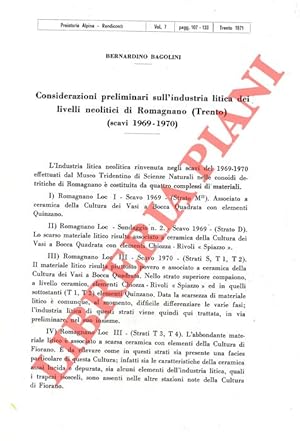 Considerazioni preliminari sull'industria litica dei livelli neolitici di Romagnano - Trento (sca...