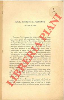 Bild des Verkufers fr Esuli estensi in Piemonte dal 1848 al 1859. zum Verkauf von Libreria Piani