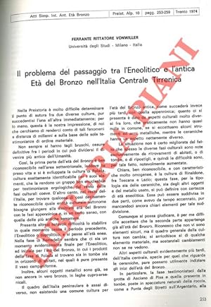 Il problema del passaggio tra l'Eneolitico e l'antica età del Bronzo nell'Italia centale tirrenica.