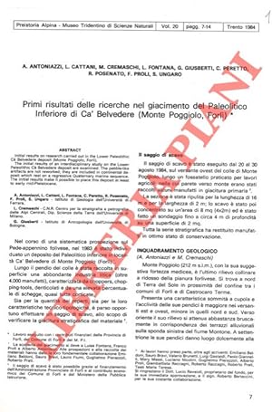 Primi risultati delle ricerche nel giacimento del Paleolitico Inferiore di Ca' Belvedere (Monte P...