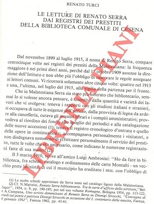 Bild des Verkufers fr Le letture di Renato Serra dai registri dei prestiti della Biblioteca Comunale di Cesena. zum Verkauf von Libreria Piani