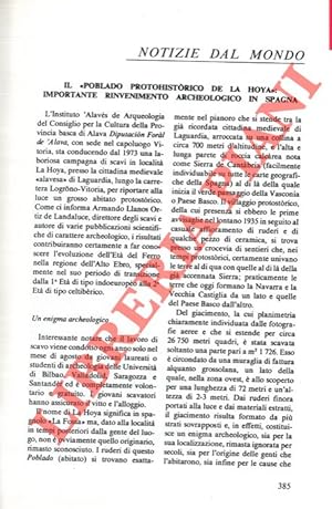 Imagen del vendedor de Il ?Poblado Protohistorico de la Hoya? : importante rinvenimento archeologico in Spagna. a la venta por Libreria Piani