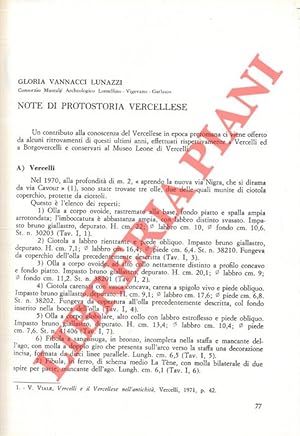 Bild des Verkufers fr Note di protostoria vercellese. zum Verkauf von Libreria Piani