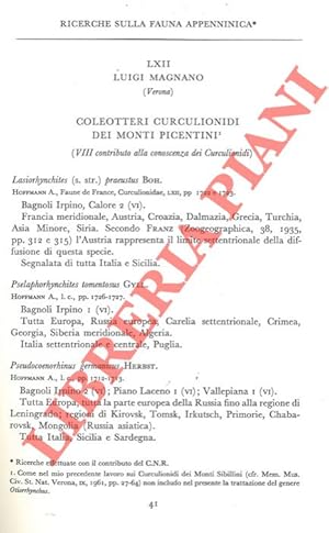 Ricerche sulla fauna appenninica. Coleotteri Curculionidi dei Monti Picentini.