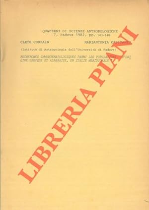 Recherches immunoematologiques parmi les populations d'origine Grecque et Albaneise, en Italie Me...
