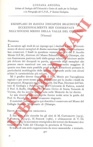 Esemplari di Ranina (Decapodi Brachiuri) eccezionalmente ben conservati nell'Eocene medio della v...