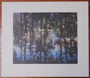 Wasserspiegelung (Wald mit seiner Spiegelung in einem stillen See). Signierte orig. Farblithograp...