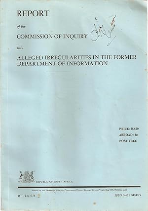 Image du vendeur pour Report of the Commission of Inquiry into Alleged Irregularities in the Former Department of Information mis en vente par Snookerybooks