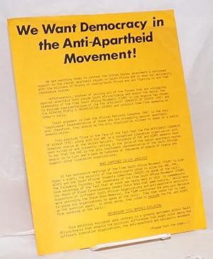 Immagine del venditore per We Want Democracy in the Anti-Apartheid Movement [handbill] venduto da Bolerium Books Inc.