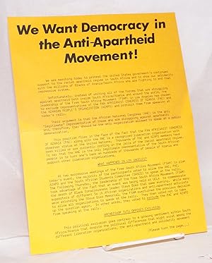 Immagine del venditore per We Want Democracy in the Anti-Apartheid Movement [handbill] venduto da Bolerium Books Inc.