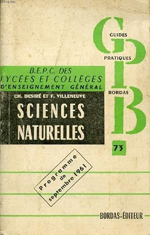 Imagen del vendedor de SCIENCES NATURELLES AU BEPC a la venta por Le-Livre