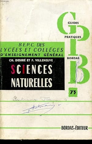 Bild des Verkufers fr SCIENCES NATURELLES AU BEPC zum Verkauf von Le-Livre