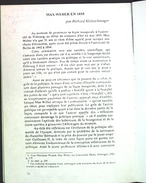 Immagine del venditore per Max Weber en 1895 / L'tat national et la politique conomique; venduto da books4less (Versandantiquariat Petra Gros GmbH & Co. KG)