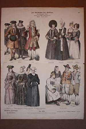 Zur Geschichte der Kostüme, Volkstrachten, Bäuerliche Tracht, altkolorierter Holzstich um 1885 au...