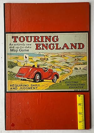 Image du vendeur pour Touring England An Entirely New And Up-Todate Map Game [ BOARD GAME, FOLDING RED BOARD + 4 COLOUR LEAD CARS + 32 NUMBERED CARDS + SHAKER IN MATCHINGBOX }. EXTREMELY SCARCE mis en vente par Deightons