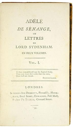 Adèle de Sénange, ou Lettres de Lord Sydenham. En deux volumes. Vol. I [-II].