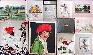 Friendship Album for Mabel Cavalier with sentiments and 22 plus full page drawings, watercolors a...