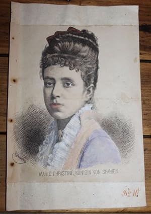 Marie Christine Königin von Spanien Portrait Kolorierter Holzstich v. A. Schubert