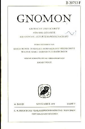 Heft 1; 44. Band. Gnomon. 1972. Kritische Zeitschrift für die gesamte Klassische Altertumswissens...