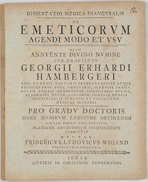 Bild des Verkufers fr De Emeticorum Agendi Modo et usu. & Programma Auspicale .: De Aere Corporibus; Incluso dissertationi solenni de emeticorum. zum Verkauf von Antiq. F.-D. Shn - Medicusbooks.Com