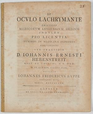 Immagine del venditore per De oculo lachrymante. & Walther, Fridrich August: De sulphure et marte. venduto da Antiq. F.-D. Shn - Medicusbooks.Com