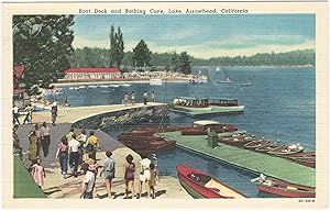 Boat Dock and Bathing Cove, Lake Arrowhead, California, early postcard, unused