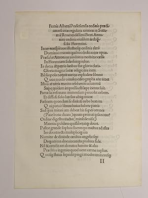 Bild des Verkufers fr Prima pars totius summe maioris beati Antonini. Vorwort von Albertus Porletiensis. zum Verkauf von Versandantiquariat Christine Laist