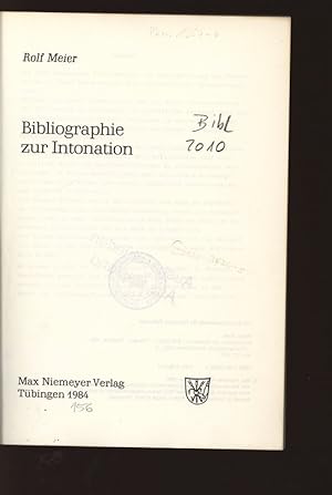 Bild des Verkufers fr Bibliographie zur Intonation. zum Verkauf von Antiquariat Bookfarm