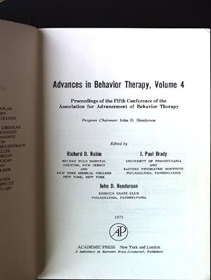 Bild des Verkufers fr Advances in Behavior Therapy, Volume 4 zum Verkauf von books4less (Versandantiquariat Petra Gros GmbH & Co. KG)
