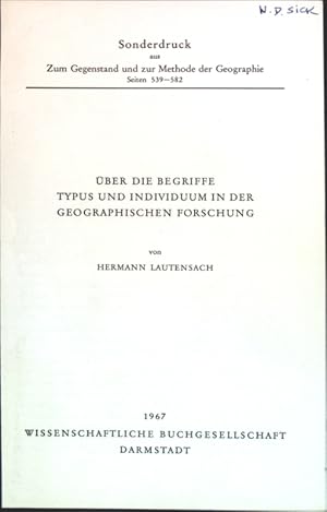 Imagen del vendedor de ber die Begriffe Typus und Individuum in der geographischen Forschung; Sonderdruck aus: Zum Gegenstand und zur Methode der Geographie; a la venta por books4less (Versandantiquariat Petra Gros GmbH & Co. KG)