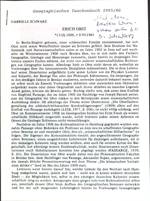 Bild des Verkufers fr Erich Obst 13.IX.1886 - 9.VI.1981; zum Verkauf von books4less (Versandantiquariat Petra Gros GmbH & Co. KG)