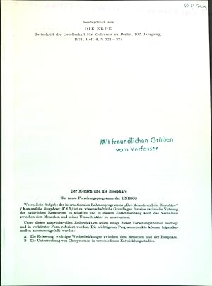 Bild des Verkufers fr Der Mensch und die Biosphre: Ein neues Forschungsprogramm der UNESCO. zum Verkauf von books4less (Versandantiquariat Petra Gros GmbH & Co. KG)