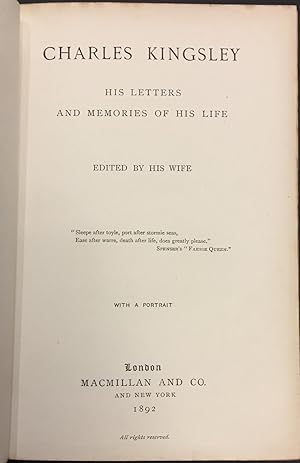 Charles Kingsley. His Letters and Memories of his Life. Wallasey Grammar School. Read Prize for G...