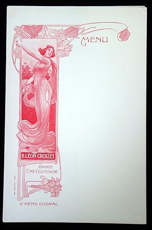 Art Nouveau Blank Advertising Menu Sheets, B. Leon Croizet Grande Fine Champagne and St. Meme Cog...