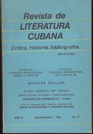 Revista de Literatura Cubana, Critica, historia, bibliografica. Ano VI, Julio-Diciembre, 1988, No...