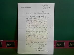 handschriftlicher und signierter Brief von Hans Krendlesberger an Paula Wessely, vom 27.10.1987.