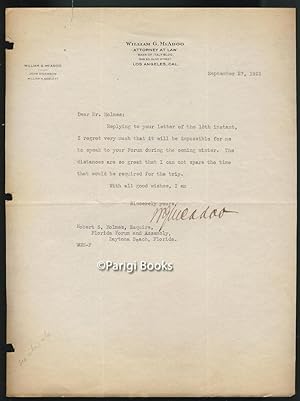 Typed Letter Signed Addressed to Robert S. Holmes, President of the Florida Forum and Assembly