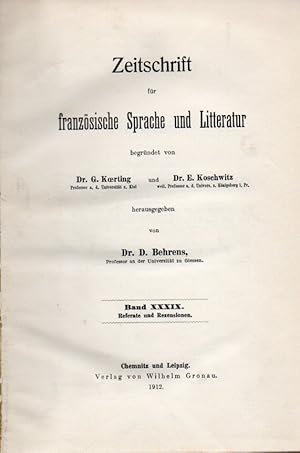 Imagen del vendedor de Band 39.Jahr 1912 (Abhandlungen,Referate und Rezensionen)2 Bnde a la venta por Clivia Mueller