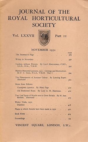 Imagen del vendedor de Volume LXXVII. Part 11 November 1952 a la venta por Clivia Mueller