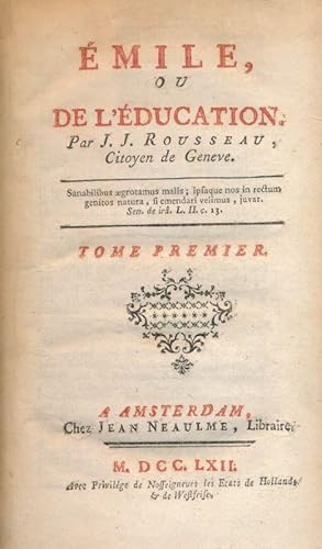 Image du vendeur pour Emile, ou de l'Education par J.J. Rousseau, Citoyen de Geneve mis en vente par LIBRAIRIE GIL-ARTGIL SARL