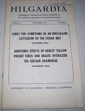 Seller image for Curly Top Symptoms in an Inoculated Cotyledon of the Sugar Beet/Anatomic Effects of Barley Yellow Dwarf Virus and Maleic Hydrazide on Certain Gramineae (Hilgardia: A Journal of Agricultural Science, Volume 27, Number 1, September 1957) for sale by Easy Chair Books