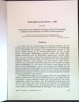 Imagen del vendedor de Waldschden in der Schweiz - 1983 (II. Teil): Interpretation der Sanasilva-Umfrage und der Fichtennadelanalysen aus der Sicht der forstlichen Ernhrungslehre; a la venta por books4less (Versandantiquariat Petra Gros GmbH & Co. KG)