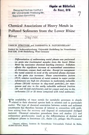 Imagen del vendedor de Chemical Associations of Heavy metals in Polluted Sediments from the Lower Rhine River; a la venta por books4less (Versandantiquariat Petra Gros GmbH & Co. KG)