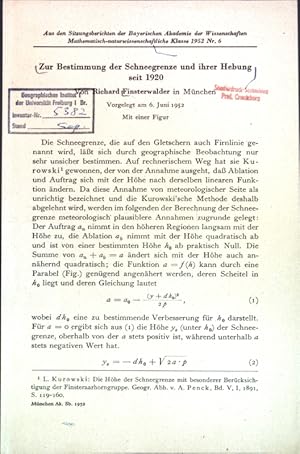 Bild des Verkufers fr Zur Bestimmung der Schneegrenze und ihrer Hebung seit 1920; zum Verkauf von books4less (Versandantiquariat Petra Gros GmbH & Co. KG)